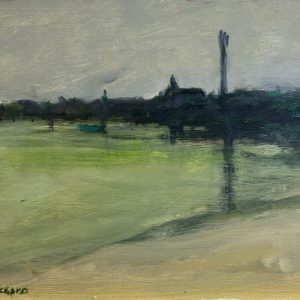 “Evening Harbor Beach” 12×16 oil on board $7,390